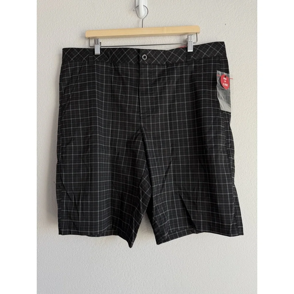 Fila Sport Golf Shorts Mens Sz 40 Black Plaid Performance Flat Front Stretch NEW